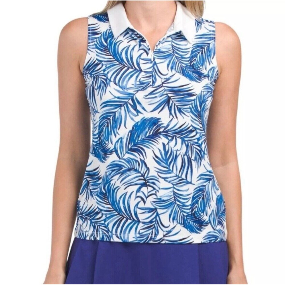 NWOT Tommy Bahama Women's Active Golf Sea Palm Blue White Sleeveless Top Small